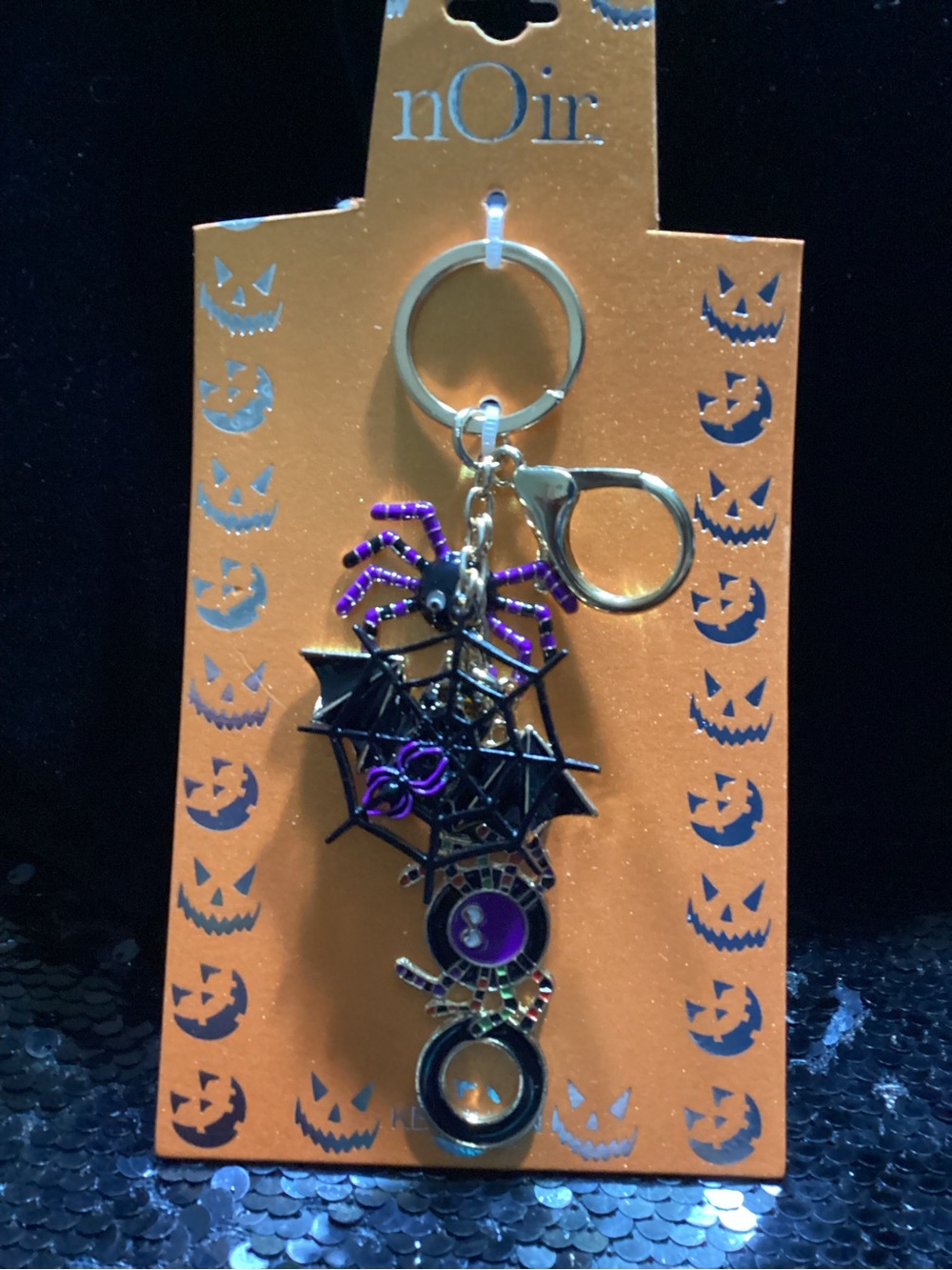 nOir Jewelry Purple & Black Spider Web Charm Keychain
